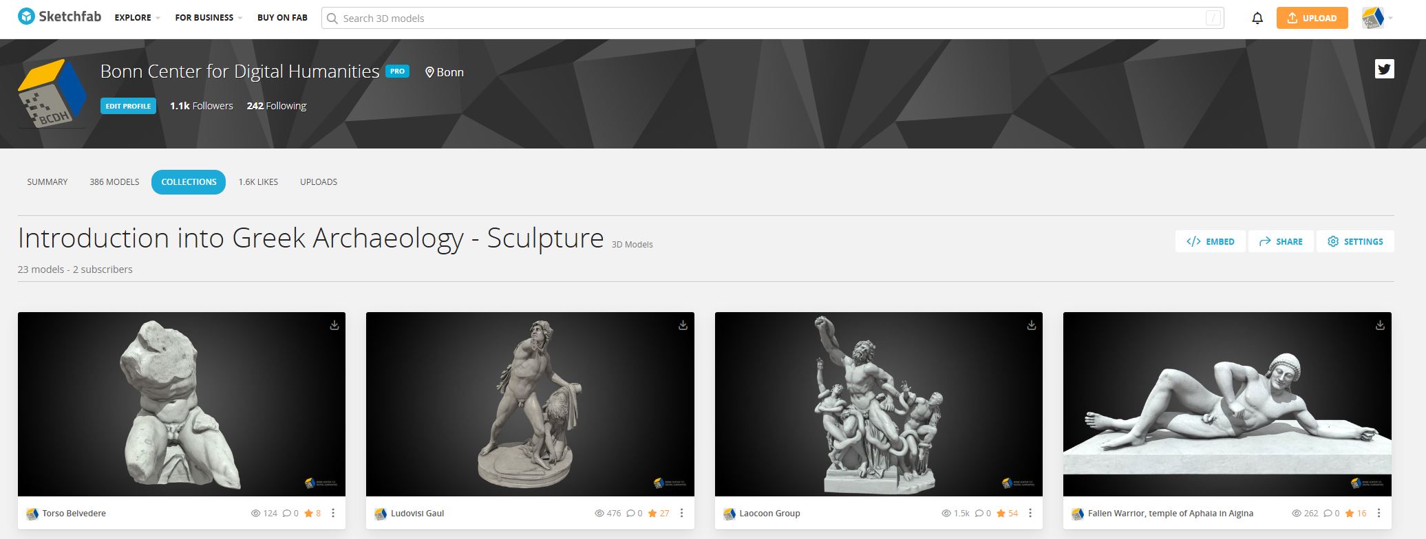 Overview of collections on Sketchfab
