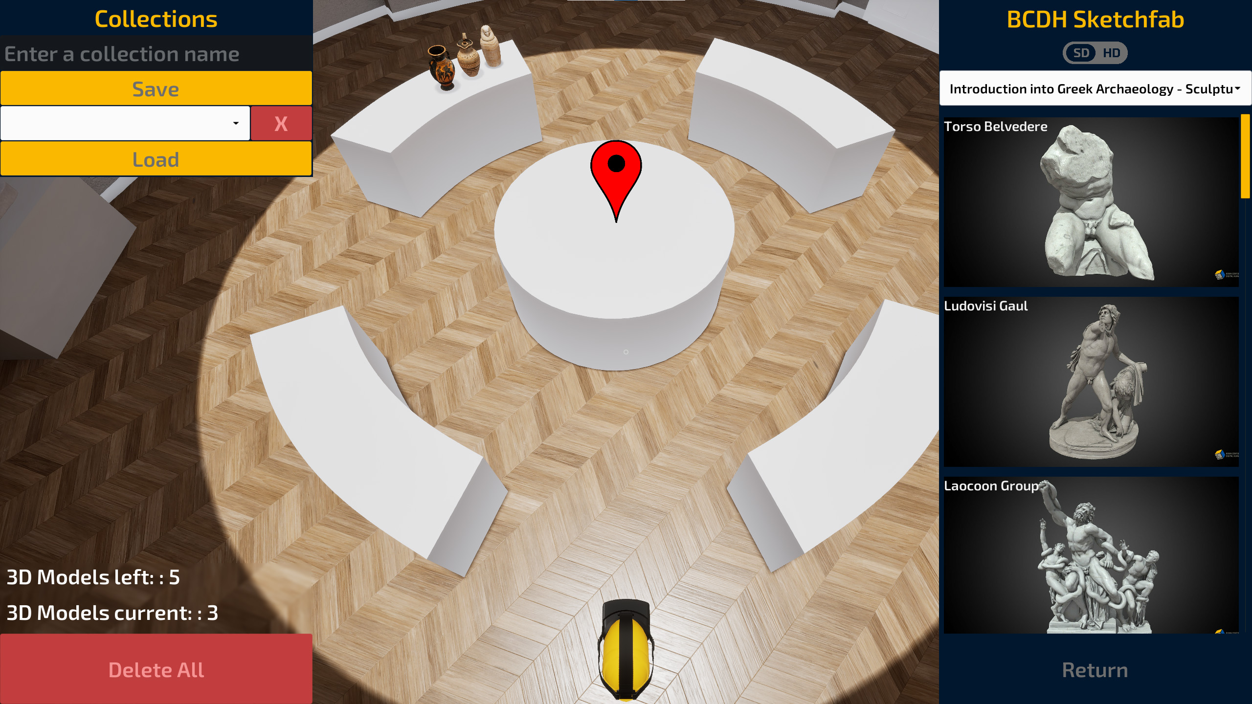 Vue du plugin Sketchfab dans l'application VR