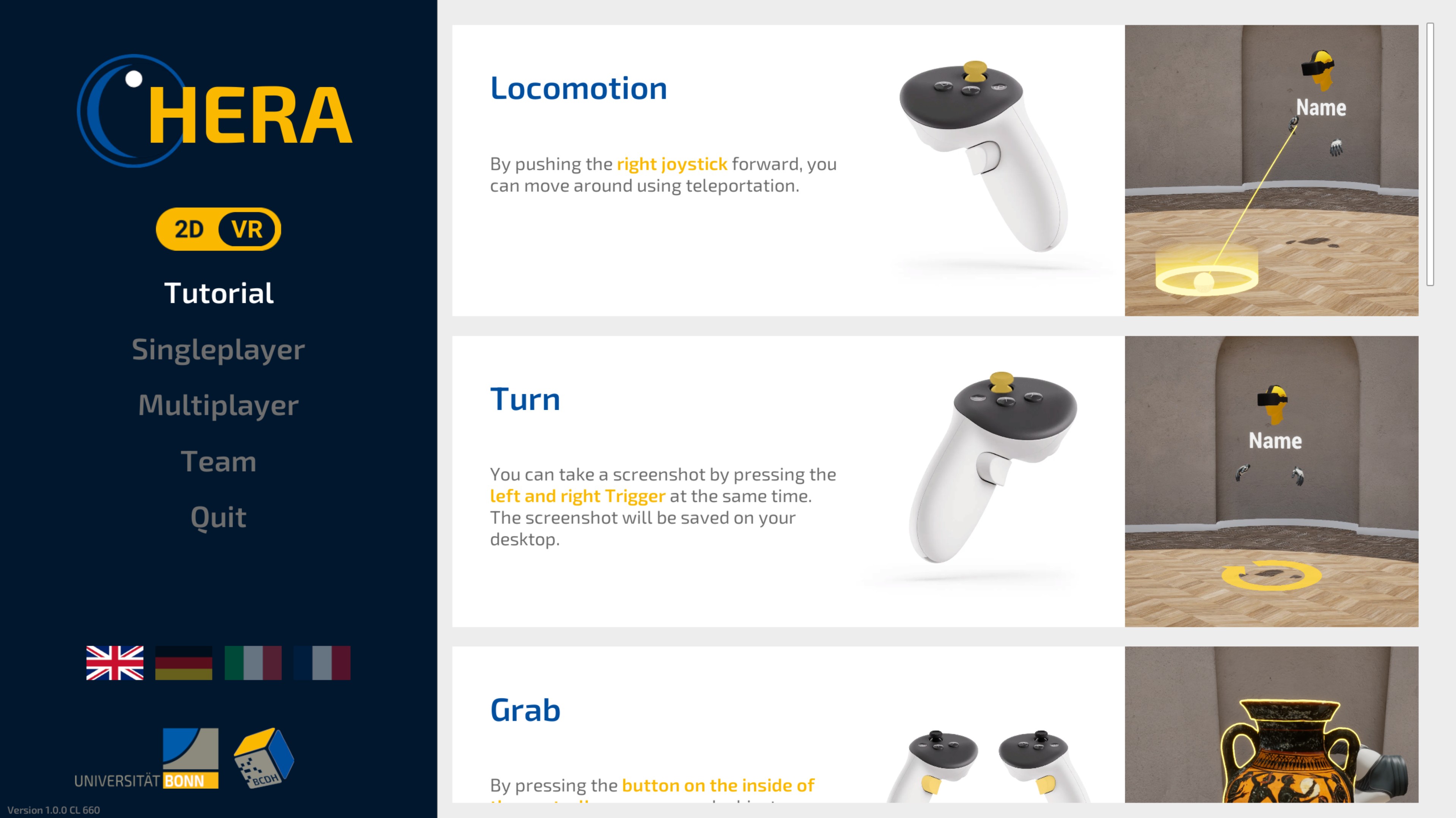 Visual overview of the controls in VR mode